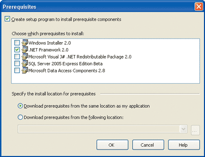 Figure 1 Visual Studio Prerequisite Dialog