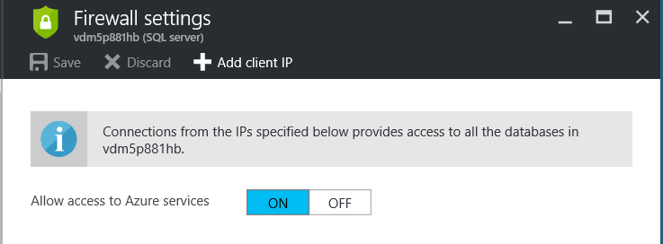 Azure SQL DB Firewall Settings