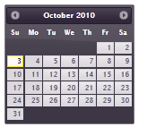 Screenshot che mostra un calendario del tema Eggplant.