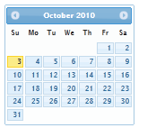 Screenshot che mostra un calendario di ottobre 2010 nel tema Redmond.