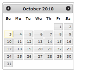 Screenshot di un j Query UI 1 punto 11 punto 4 Calendario con il tema Smoothness.