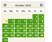 Screenshot che mostra una pagina del calendario di ottobre 2010 con il tema South-Street.