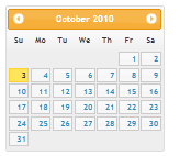 Screenshot che mostra una pagina del calendario di ottobre 2010 con il tema UI-Lightness.