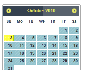 Screenshot che mostra una pagina del calendario di ottobre 2010 con il tema Hot-Sneaks.