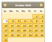 Screenshot che mostra un calendario di ottobre 2010 nel tema Sunny.