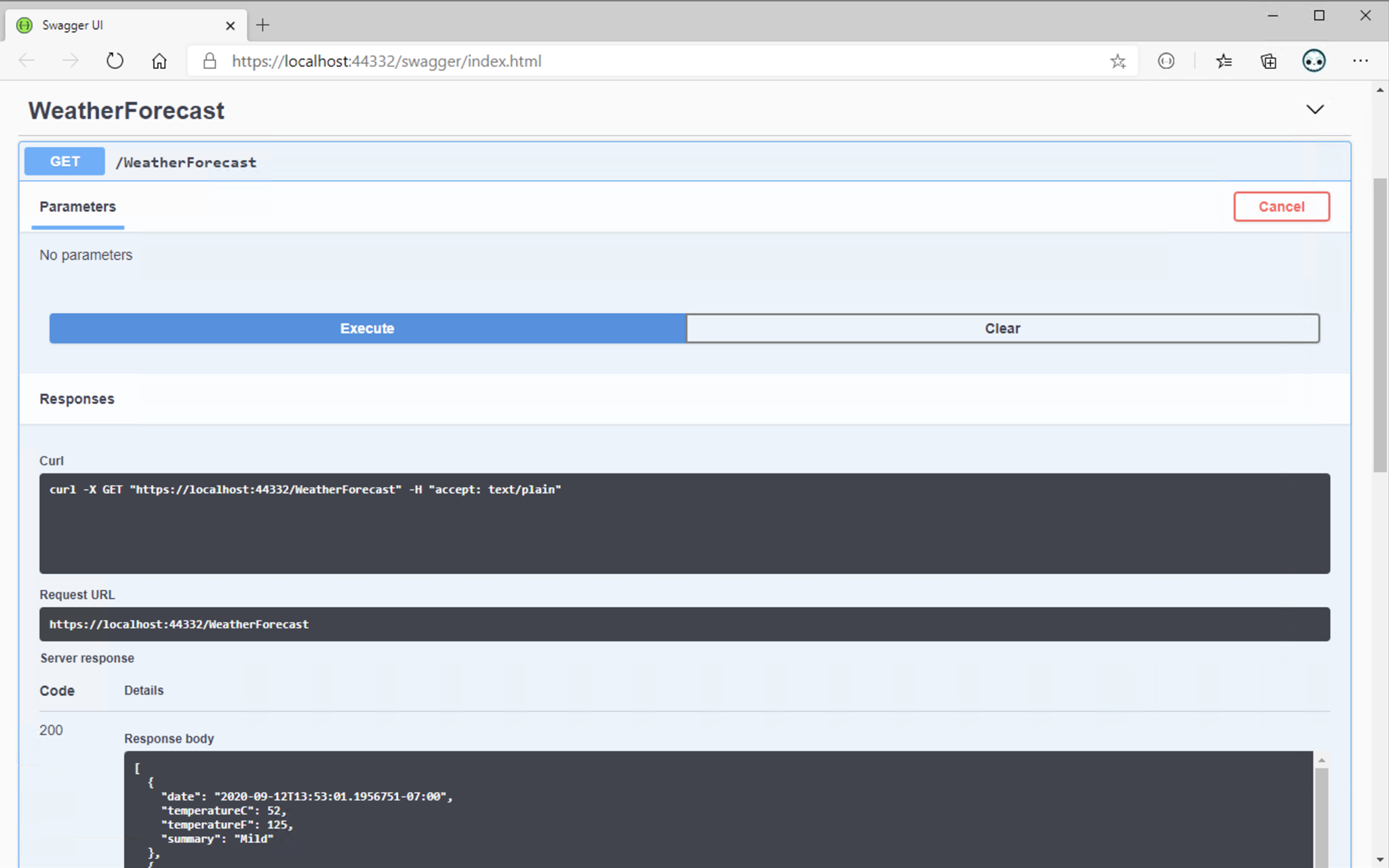 swagger/index.html visualizzazione