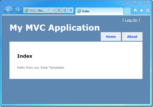 Screenshot che mostra la pagina Indice nell'applicazione My M V C.