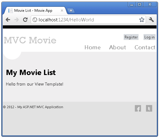 Screenshot che mostra la pagina M V C Movie My Movie List.