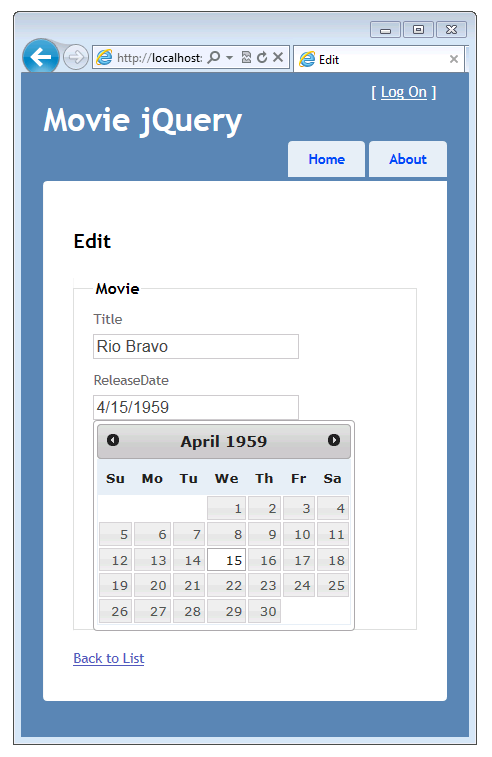 Immagine del campo data di rilascio con selezione data di data di rilascio