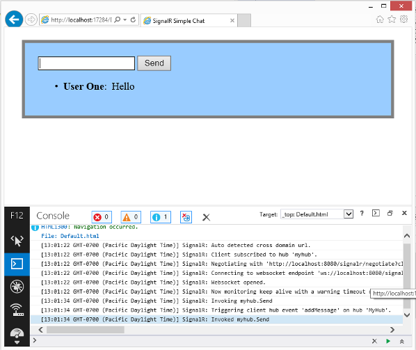 Eventi di traccia SignalR nella console del browser