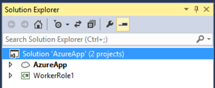 Screenshot della finestra esplora soluzioni, che evidenzia il nuovo progetto app Azure e mostra il nome dell'app e l'opzione ruolo di lavoro sottostante.