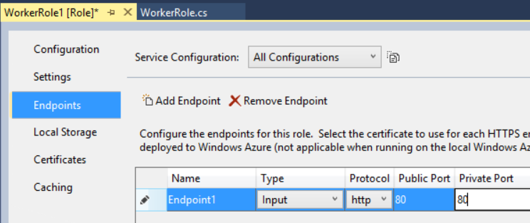 Screenshot delle opzioni del menu a discesa del protocollo che mostrano le diverse configurazioni del servizio e le opzioni degli endpoint.