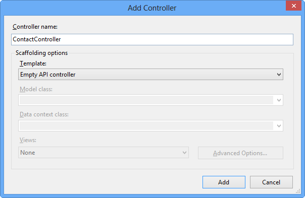 Uso della finestra di dialogo Aggiungi controller per creare un nuovo controller API Web