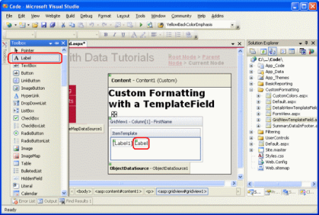 Aggiungere un controllo Web etichetta all'elemento ItemTemplate di FirstName TemplateField