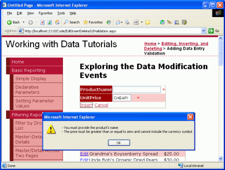 La logica di convalida è stata aggiunta all'interfaccia di inserimento di DetailsView