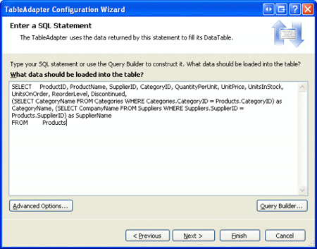 Usare la stessa query SQL da Products TableAdapter nel DAL originale