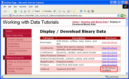 Il testo Nessun opuscolo disponibile viene visualizzato per tali categorie senza una brochure