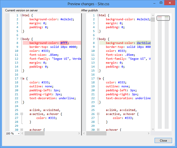 Visualizzare in anteprima le modifiche apportate alle Site.css