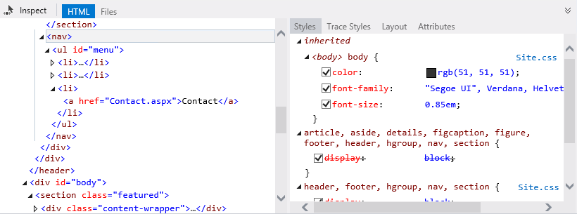 Individuazione degli stili WebForms