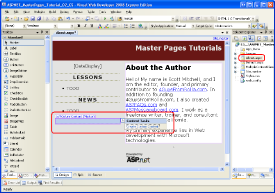 Visualizzazione struttura per About.aspx mostra leftColumnContent ContentPlaceHolder