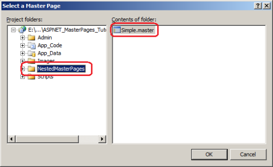 Associare la pagina master annidata alla pagina master Simple.master