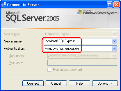 Connettersi all'istanza di SQL Server 2005 Express Edition