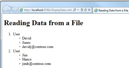 Screenshot della finestra del browser che mostra i dati dei dati del file data dot t x t t visualizzati in una matrice.