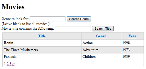 Pagina Film con genere e ricerca titolo