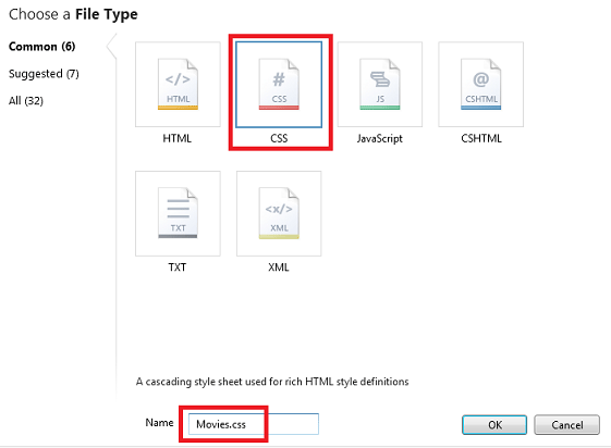 Creazione di un nuovo file Movies.css