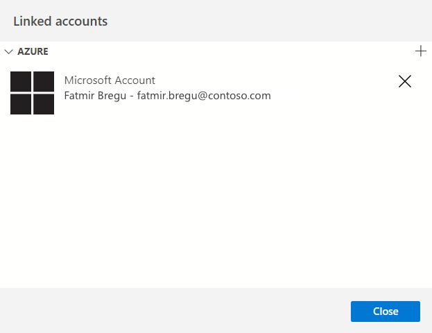 Screenshot degli account Azure collegati.