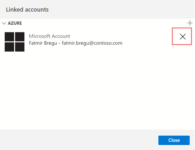 Screenshot della schermata Rimuovi account Azure.