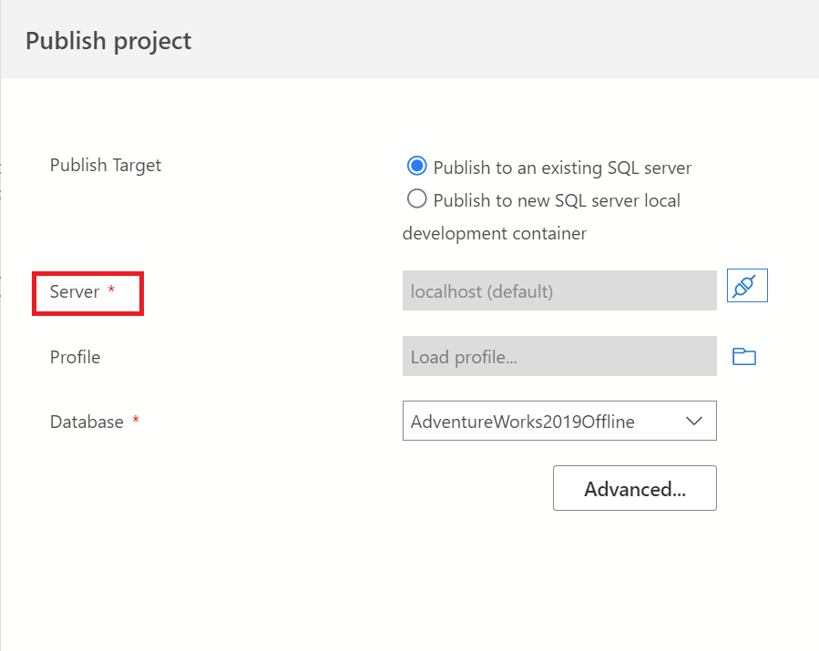 Screenshot di Azure Data Studio che mostra come compilare e pubblicare modifiche ai progetti di database SQL.