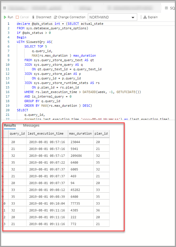 Risultati di Esegui query