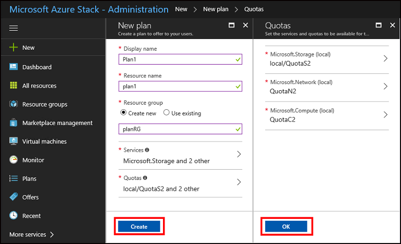 Creare il piano nell'hub di Azure Stack