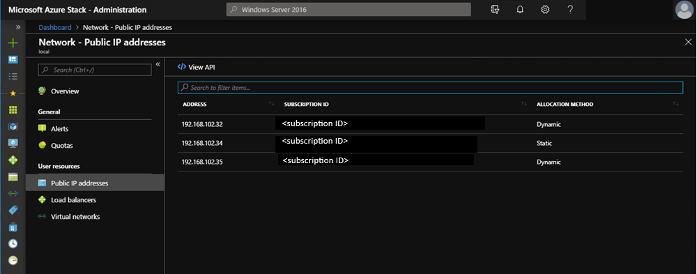 Indirizzi IP pubblici del tenant nel portale di amministrazione dell'hub di Azure Stack