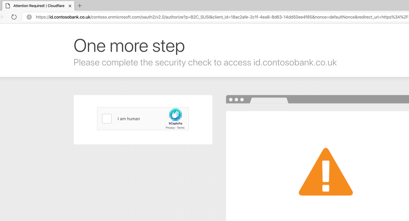 Screenshot di Cloudflare WAF applicare CAPTCHA.