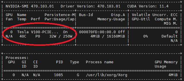 Output dei driver NVIDIA