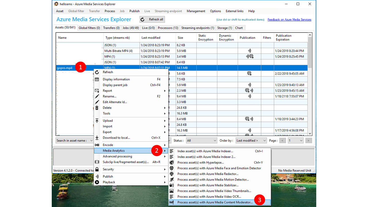 Azure Media Services Explorer con Content Moderator