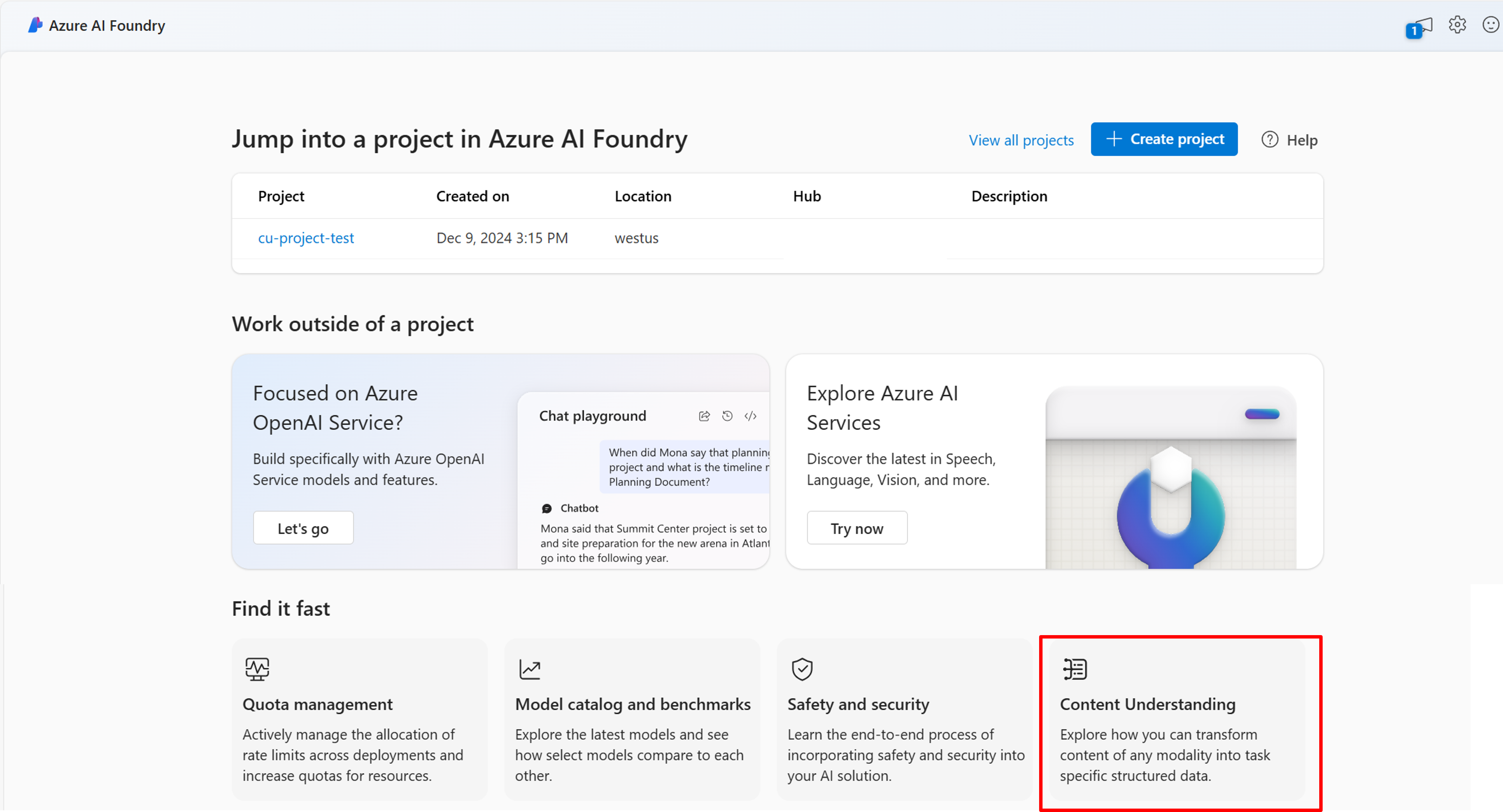 Screenshot della home page di AI Foundry.