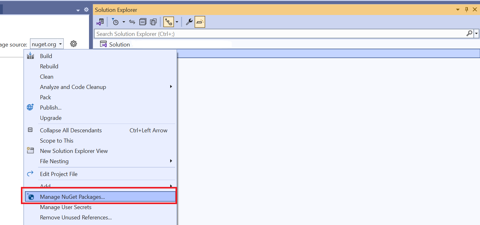 Screenshot della finestra di selezione del pacchetto NuGet in Visual Studio.