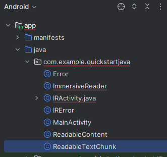 Screenshot del file di classe Java ReadableTextChunk.