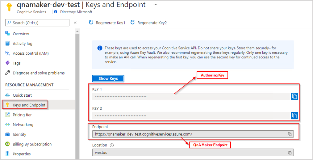 Endpoint di creazione di QnA Maker