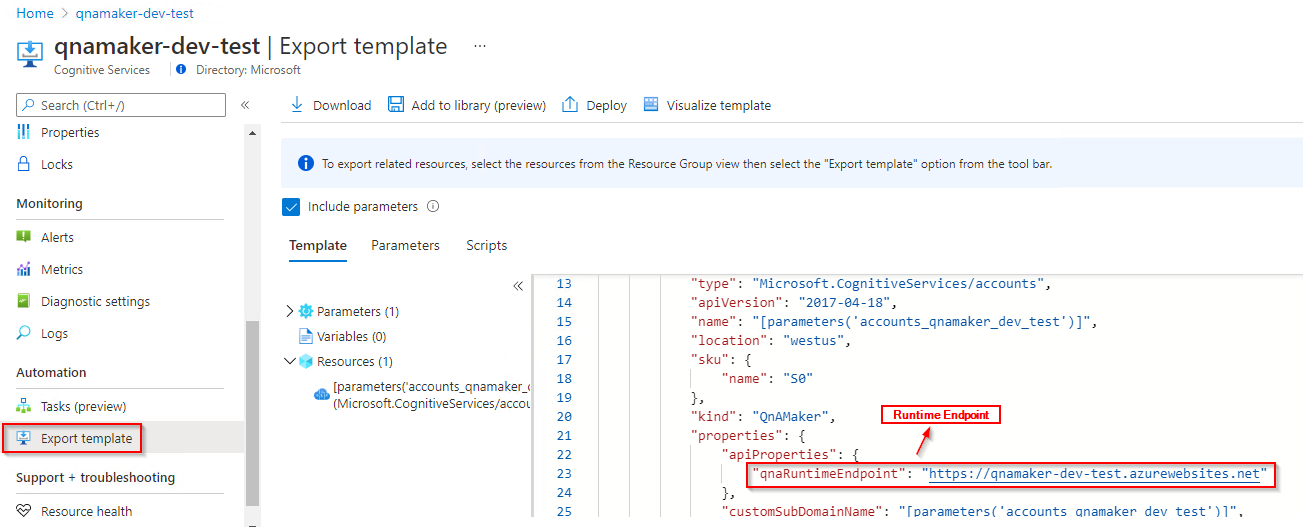 Endpoint di runtime di QnA Maker