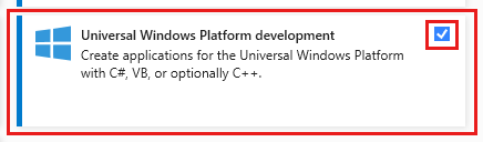 Screenshot che mostra la scheda Carichi di lavoro della finestra di dialogo Modifica con il carico di lavoro per li sviluppo di app per la piattaforma UWP (Universal Windows Platform)