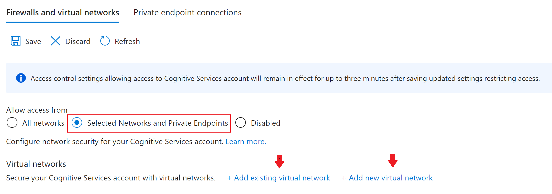 Screenshot della pagina firewall e rete virtuale nel portale di Azure.