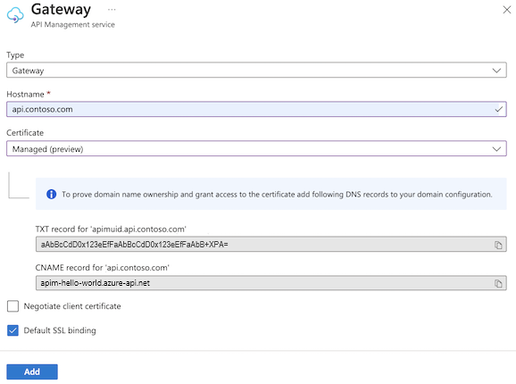 Configurare il dominio del gateway con certificato gratuito