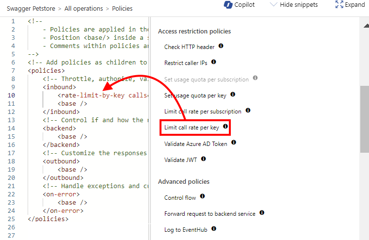 Screenshot dell'inserimento del limite relativo alla frequenza delle chiamate per criterio chiave nel portale.