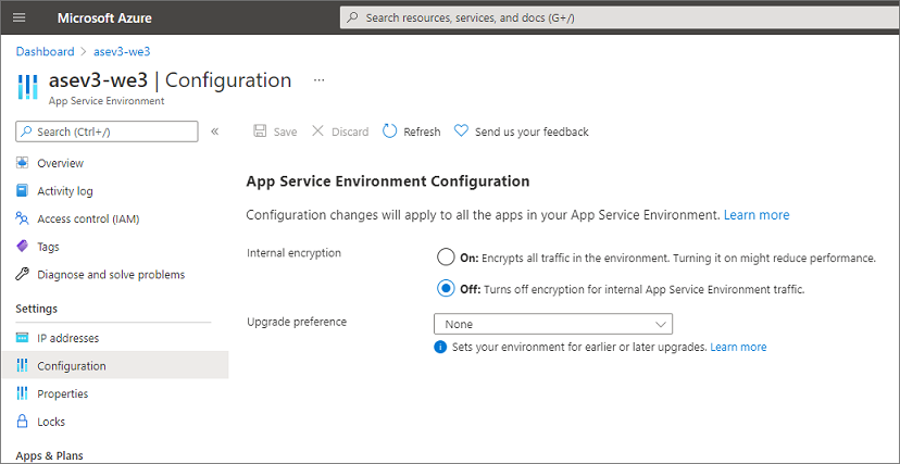 Portale di configurazione dell'ambiente del servizio app