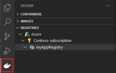 Screenshot che mostra il valore Registries con Azure espanso.