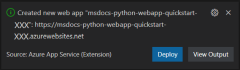 Screenshot della finestra di dialogo in VS Code usata per la distribuzione di una nuova app Web.